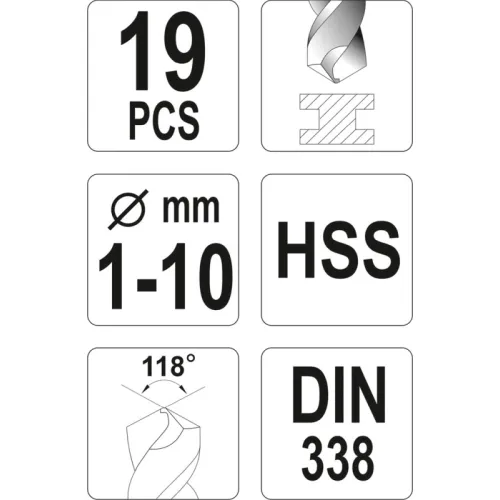 ZESTAW WIERTEŁ DO METALU HSS, 1-10MM, 19 CZ