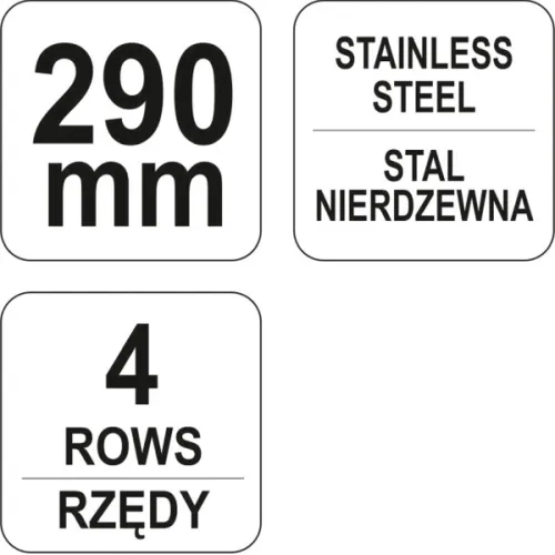 SZCZOTKA DRUCIANA, DRUT NIERDZEWNY, 4 RZĘDY, RĘKOJEŚĆ PLASTIKOWA