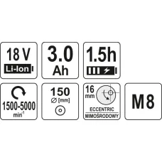NARZEDZIA WARSZTAT YT-82920 — POLERKA AKUMULATOROWA MIMOŚRODOWA BEZSZCZOTKOWA 18V