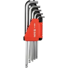 YATO YT-5838 — ZESTAW KLUCZY IMBUSOWYCH Z KULISTĄ KOŃCÓWKĄ, EKSTRA DŁUGIE, 12 SZT.
