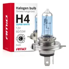 AMIO 01269 — Żarówka halogenowa H4 12V 60/55W filtr UV (E8) Super White AMIO-01269