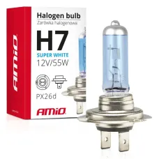 AMIO 01157 — Żarówka halogenowa H7 12V 55W filtr UV (E8) Super White AMIO-01157
