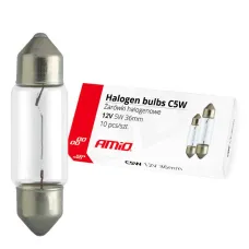 AMIO 01486 — Żarówki halogenowe C5W Festoon 36mm 12V 10 szt. AMIO-01486