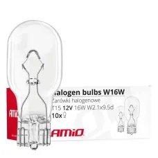 AMIO 02549 — Żarówki halogenowe W16W T15 16W W2.1x9.5d 12V 10 szt. (E4) AMIO-02549