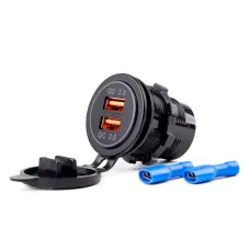 AMIO 02855 — Wodoodporna ładowarka z gniazdami 2x USB 12V 24V MOD-05 AMIO-02855