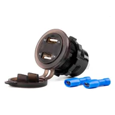AMIO 02856 — Wodoodporna ładowarka z gniazdami i testerem napięcia 2x USB 12V 24V MOD-06 AMIO...