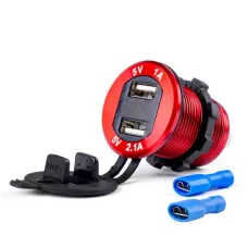 AMIO 02861 — Wodoodporna ładowarka z testerem napięcia 2x USB 12V 24V MOD-11 AMIO-02861