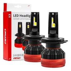 AMIO 02979 — Żarówki samochodowe LED seria X3 H4/H19 6500K Canbus AMIO-02979