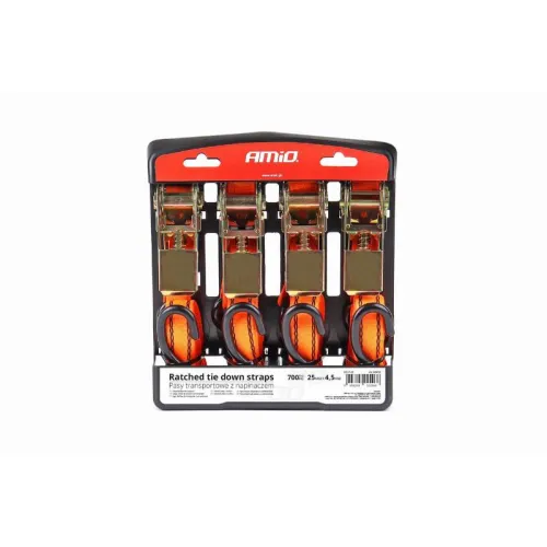 Pasy transportowe z napinaczem - zestaw komplet 700 kg 25 mm 4,5 m 4 szt. BELT-03 AMIO-02496