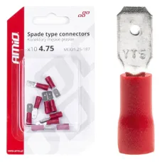 AMIO 03065 — Konektory izolowane męskie płaskie  4.75mm 0.5-1.5mm2 10A 10 szt. AMIO-03065
