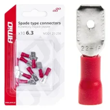AMIO 03066 — Konektory izolowane męskie płaskie 6.3mm 0.5-1.5mm2 10A 10 szt. AMIO-03066