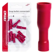 AMIO 03072 — Konektory izolowane żeńskie okrągłe walcowe 4mm 0.5-1.5mm2 10A 10 szt. AMIO-0307...