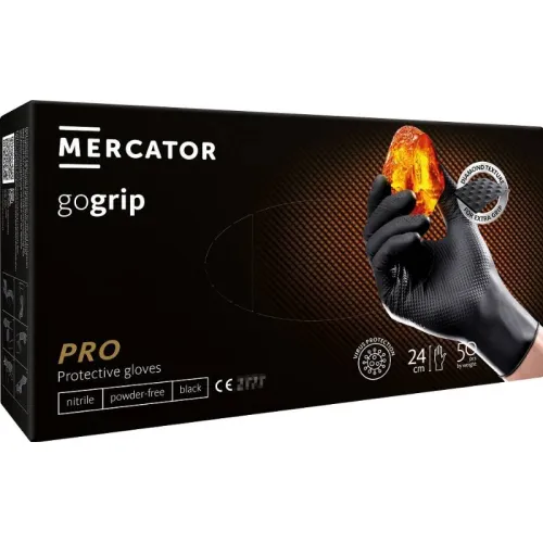 Rękawice nitrylowe czarne Mercator GoGrip Black 50 sztuk rozmiar M