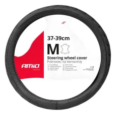 AMIO 03561 — Pokrowiec skórzany pikowany nakładka na kierownicę samochodową M 37-39cm SWC-51-...