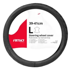AMIO 03562 — Pokrowiec skórzany pikowany nakładka na kierownicę samochodową L 39-41cm SWC-51-...