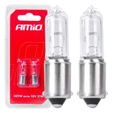 AMIO 03357 — Żarówki halogenowe H21W 12V 21W BAY9S white 2szt. blister AMIO-03357