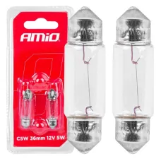 AMIO 03348 — Żarówki halogenowe C5W rurkowe 36mm 12V 2szt. blister AMIO-03348