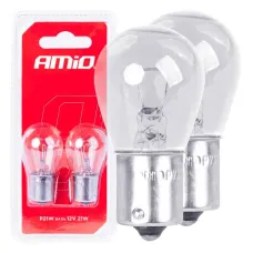 AMIO 03351 — Żarówki halogenowe P21W BA15s 12V 2szt. blister AMIO-03351