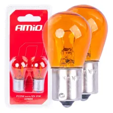 AMIO 03352 — Żarówki halogenowe PY21W BAU15S 12V POMARAŃCZOWE 2szt. blister AMIO-03352