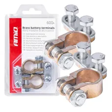 AMIO 01161 — Klemy zaciski akumulatora mosiężne 600A 2 szt. w blistrze AMIO-01161