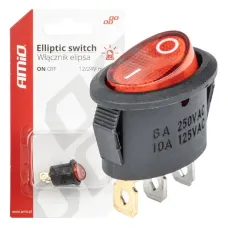 AMIO 03612 — Włącznik przełącznik czerwonym owalny 12V 230V podświetlany BU01 AMIO-03612