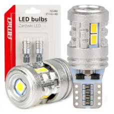 AMIO 03718 — Żarówki LED STANDARD T10 W5W 6x3020 + 1x3030 SMD White 12V 24V AMIO-03718