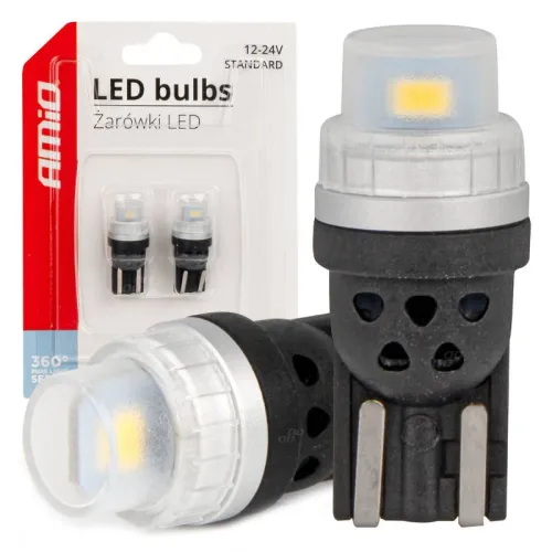 Żarówki LED 360 Pure Light Series STANDARD T10 W5W 2x3020 SMD White 12V 24V AMIO-03726