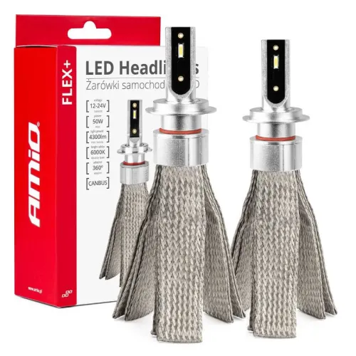 Żarówki samochodowe LED seria FLEX+ H7 12V 24V 6000K Canbus AMIO-03659