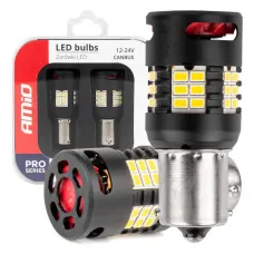 AMIO 03721 — Żarówki LED CANBUS PRO series 1156 BA15S P21W R10W R5W 24x3020 SMD FAN White 12V...