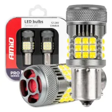 AMIO 03722 — Żarówki LED CANBUS PRO series 1156 BA15S P21W R10W R5W 36x3030 SMD FAN White 12V...