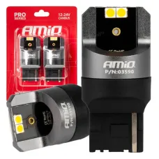 AMIO 03590 — Żarówki LED CANBUS PRO WY21W 4x3030 SMD pomarańczowe 12V 24V AMIO-03590