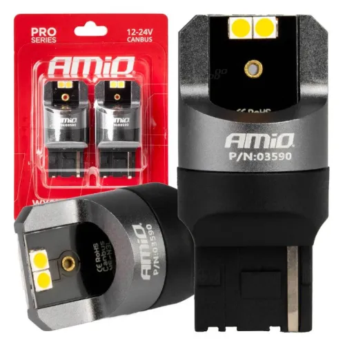 Żarówki LED CANBUS PRO WY21W 4x3030 SMD pomarańczowe 12V 24V AMIO-03590