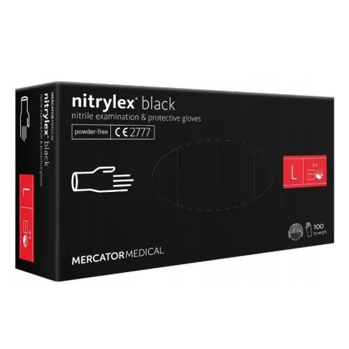 Rękawice nitrylowe czarne Mercator Nitrylex Black rozmiar L 100 szt.