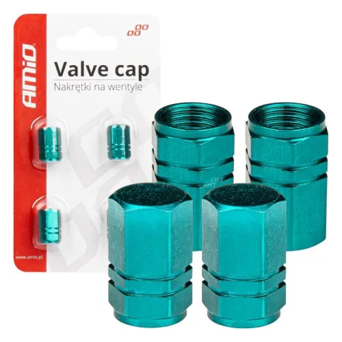 Aluminiowe nakrętki na wentyle kapturki zielone 4 szt AMIO-03632