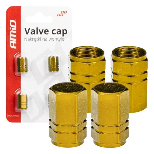 Aluminiowe nakrętki na wentyle kapturki żółte 4 szt AMIO-03633