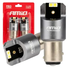 AMIO 03585 — Żarówki LED CANBUS seria PRO BAY15D P21/5W 4x3030 SMD białe 12V 24V AMIO-03585