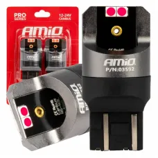 AMIO 03592 — Żarówki LED CANBUS seria PRO W21/5W 4x3030 SMD Red 12V 24V AMIO-03592