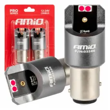 AMIO 03586 — Żarówki LED CANBUS PRO BAY15D P21/5W 4x3030 SMD czerwone 12V 24V AMIO-03586