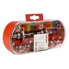 AMIO 03958 — Zestaw zasobnik komplet żarówek zapasowych bezpieczniki 30 szt. H4 + H4 AMIO-039...