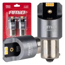 AMIO 03584 — Żarówki LED FULL CANBUS PRO PY21W 4x3030 SMD pomarańczowe 12V 24V AMIO-03584