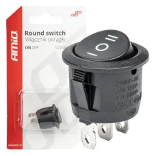 AMIO 03614 — Włącznik przełącznik czarny okrągły 12V 230V BU03 AMIO-03614