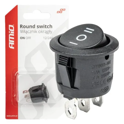 Włącznik przełącznik czarny okrągły 12V 230V BU03 AMIO-03614