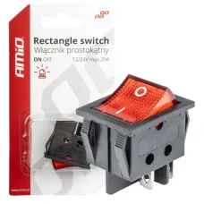 AMIO 03613 — Włącznik czerwonym prostokątny 12V 230V podświetlany BU02 AMIO-03613