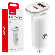 AMIO 03875 — Ładowarka samochodowa USB-A+ USB-C 20W AMIO-03875