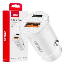 AMIO 03877 — Ładowarka samochodowa USB-A + USB-C 20W AMIO-03877