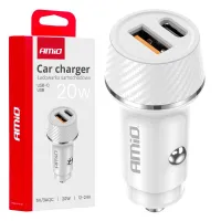 Ładowarka samochodowa USB-A + USB-C 20W AMIO-03878