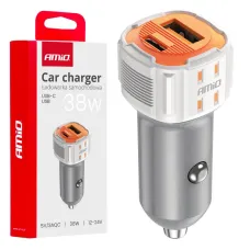 AMIO 03883 — Ładowarka samochodowa USB-A+ USB-C 38W AMIO-03883