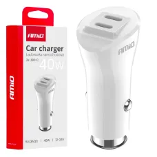 AMIO 03884 — Ładowarka samochodowa 2x USB-C 40W AMIO-03884
