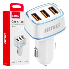 AMIO 03889 — Ładowarka samochodowa 3x USB-A 30W AMIO-03889