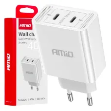 AMIO 03892 — Ładowarka sieciowa 230V 2x USB-C 40W AMIO-03892